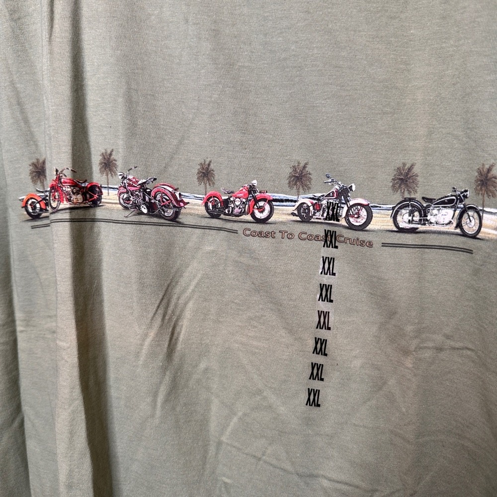 Newport Blue Mens XXL T-Shirt Basil Green Coast To Coast Motorcycle Graphic NEW - Picture 3 of 6